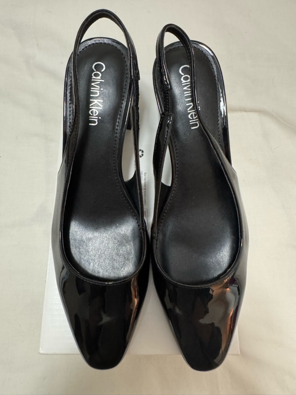 Calvin Klein Black Patent Slingback Block Heel Pumps - Picture 2 of 5
